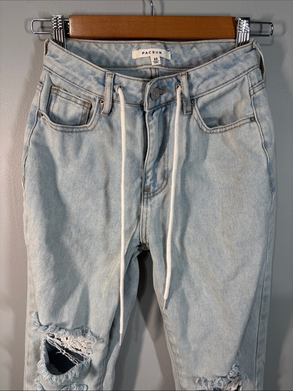 Pacsun jeans women’s size 23 size 000 Light Blue Distressed Drawstring Joggers - Picture 4 of 16